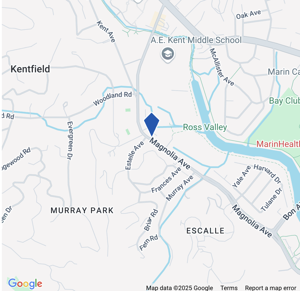 Map pin location of Magnolia Village housing project in Larkspur, Marin County.